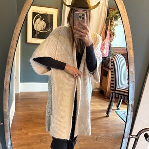 ELAN madrid wool knit long cardigan in ivory/heather grey sz OS